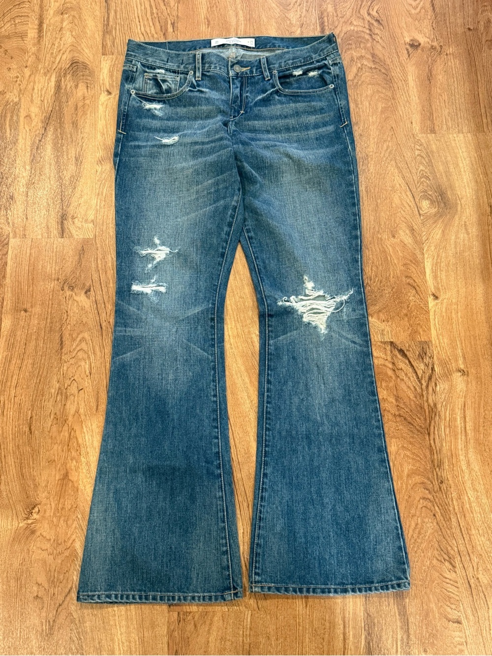 Abercrombie & Fitch Distressed Boot-Cut Jeans - Blue. 29x33